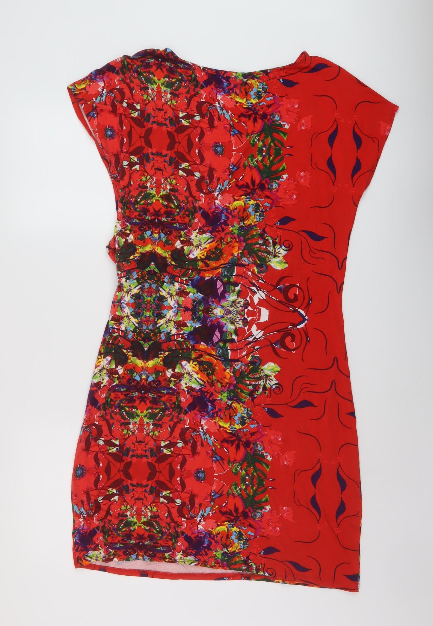 Wallis Womens Red Geometric Viscose Bodycon Size 16 Round Neck Pullover