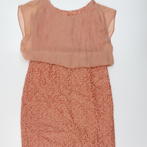 French Connection Womens Orange Polyester A-Line Size S Round Neck Zip