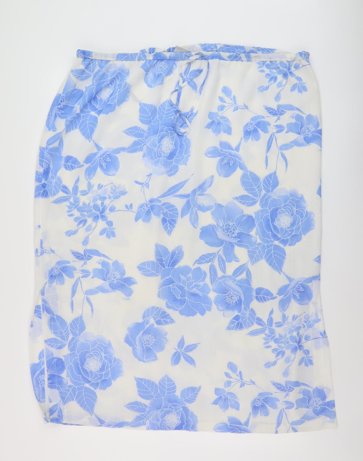Jacques Vert Womens Blue Floral Polyester Straight & Pencil Skirt Size 22 Drawstring