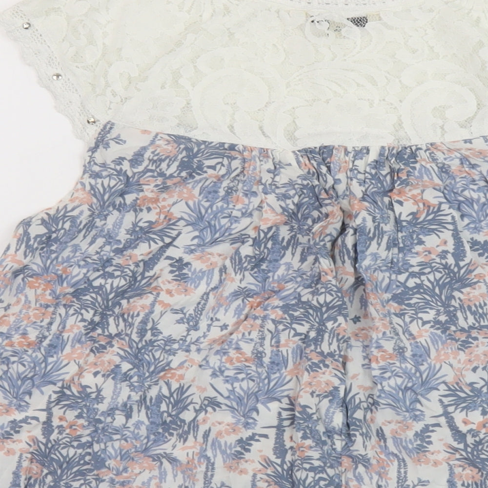 NEXT Womens Multicoloured Floral Modal Basic T-Shirt Size 12 Round Neck