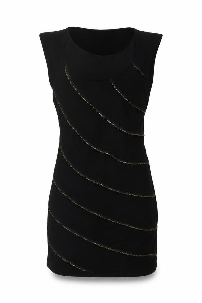 Front view of River Island women’s black viscose mini, size UK 14, round neck pullover
