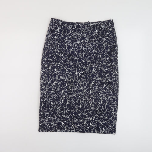 Pure Womens Blue Geometric Cotton Straight & Pencil Skirt Size 10 Zip