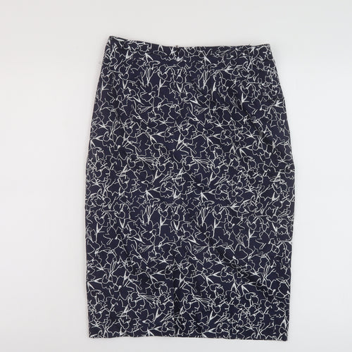 Pure Womens Blue Geometric Cotton Straight & Pencil Skirt Size 10 Zip