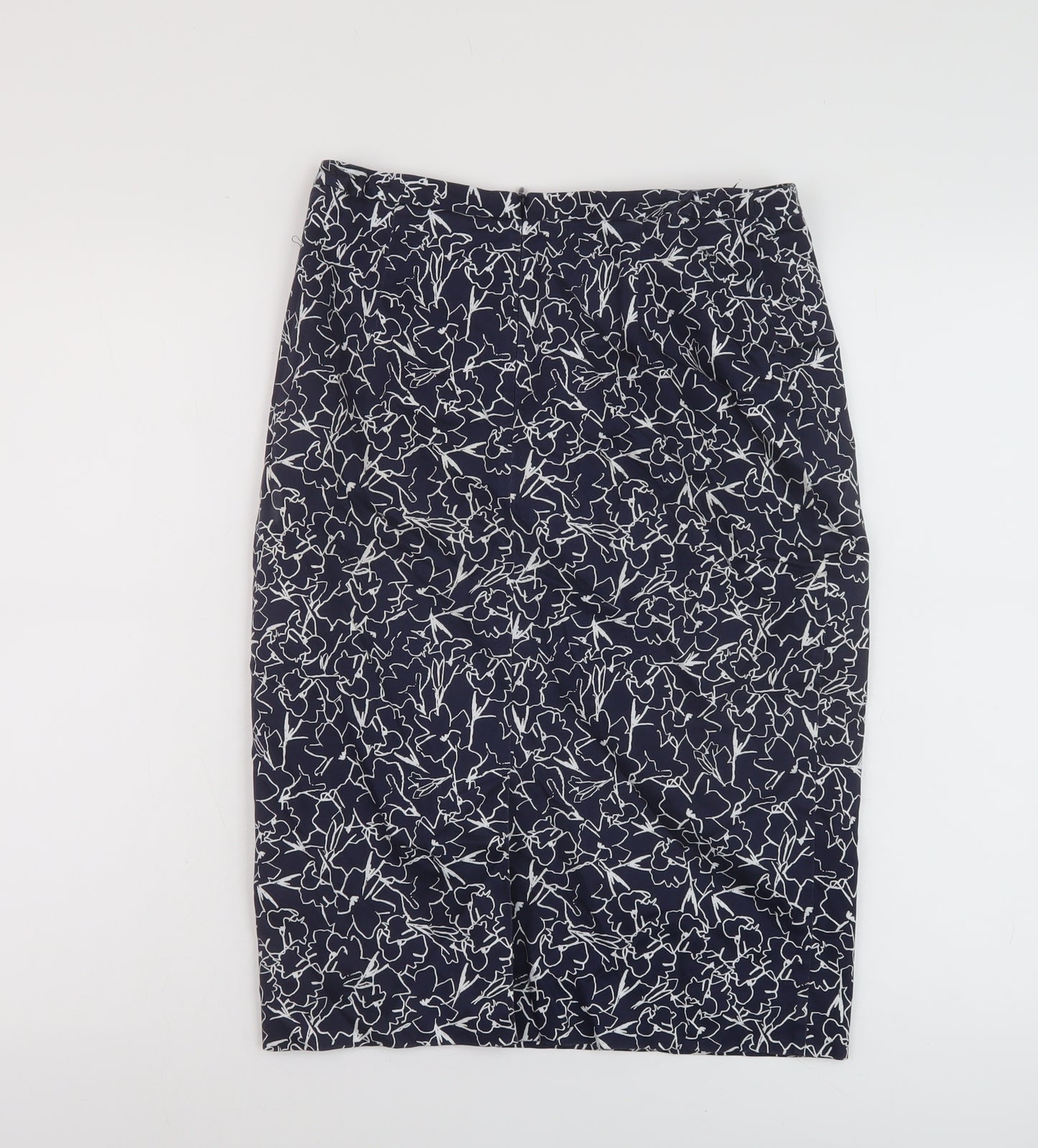Pure Womens Blue Geometric Cotton Straight & Pencil Skirt Size 10 Zip