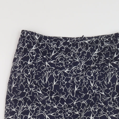 Pure Womens Blue Geometric Cotton Straight & Pencil Skirt Size 10 Zip