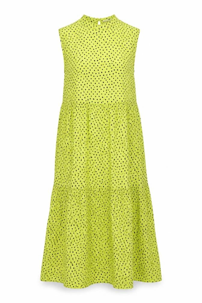 Front view of Mangogre women’s gold viscose a-line, size S, round neck zip