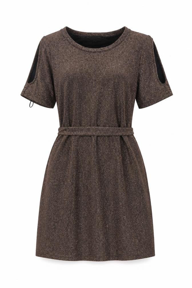 Front view of Next women’s gold viscose a-line, size UK 12, round neck pullover