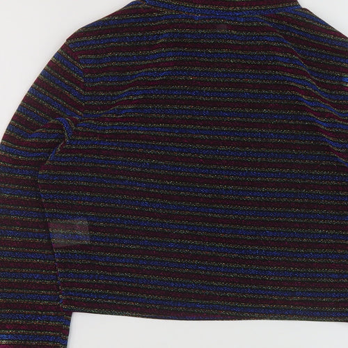 Glamorous Womens Multicoloured Striped Polyester Cropped Blouse Size S Mock Neck