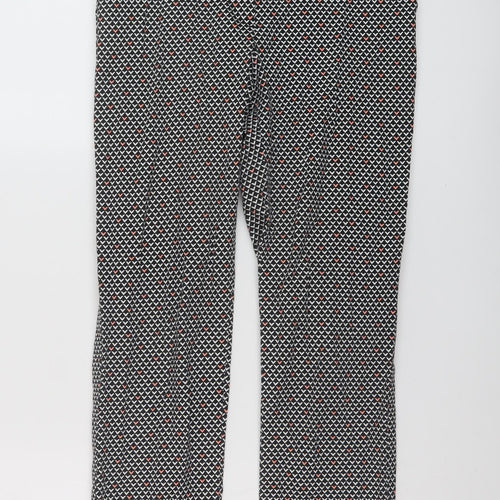 Marks and Spencer Womens Black Geometric Cotton Trousers Size 8 L25 in Regular Hook & Eye