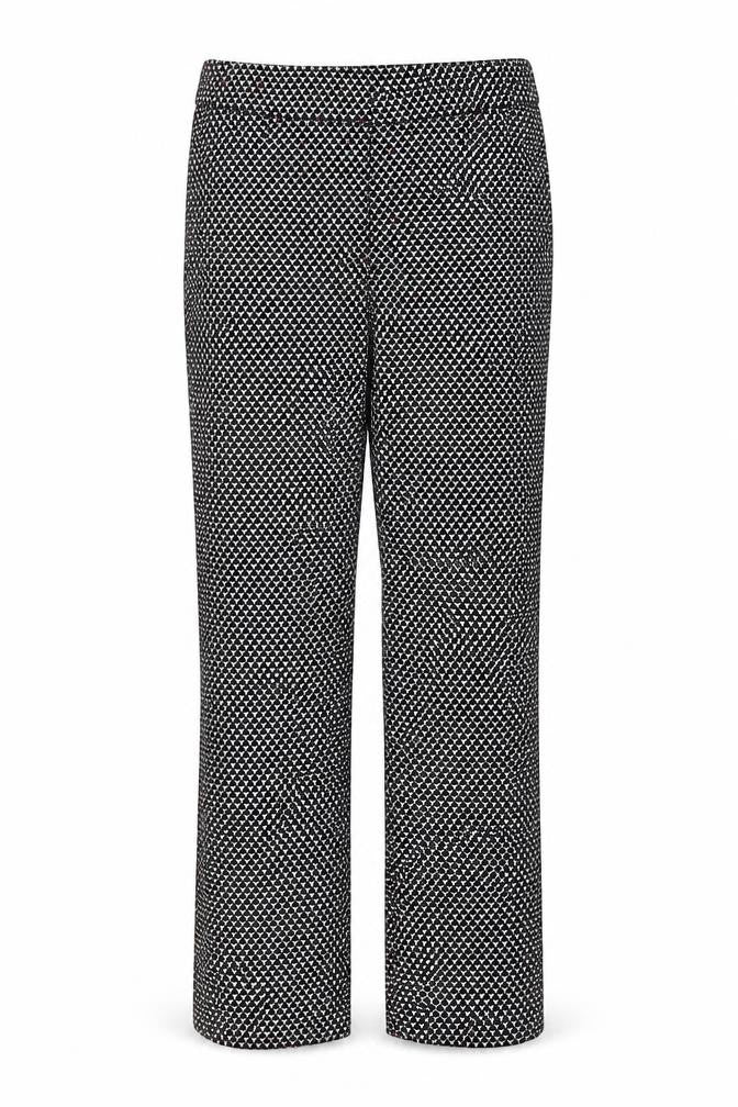 Marks and Spencer Womens Black Geometric Cotton Trousers Size 8 L25 in Regular Hook & Eye