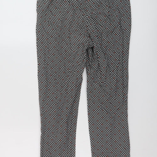 Marks and Spencer Womens Black Geometric Cotton Trousers Size 8 L25 in Regular Hook & Eye