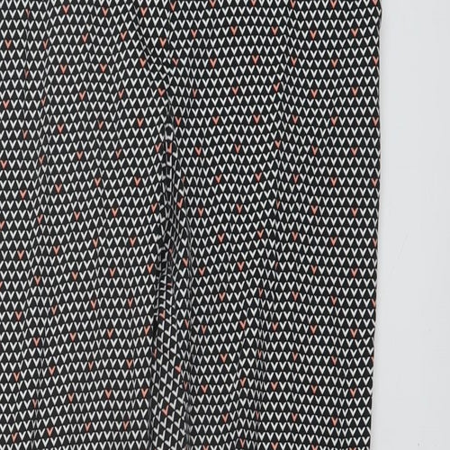 Marks and Spencer Womens Black Geometric Cotton Trousers Size 8 L25 in Regular Hook & Eye