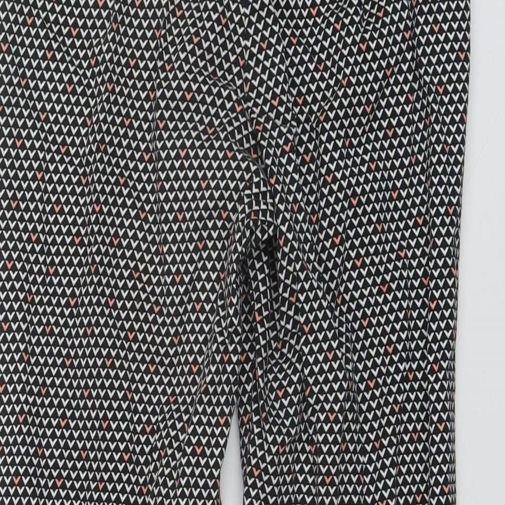 Marks and Spencer Womens Black Geometric Cotton Trousers Size 8 L25 in Regular Hook & Eye