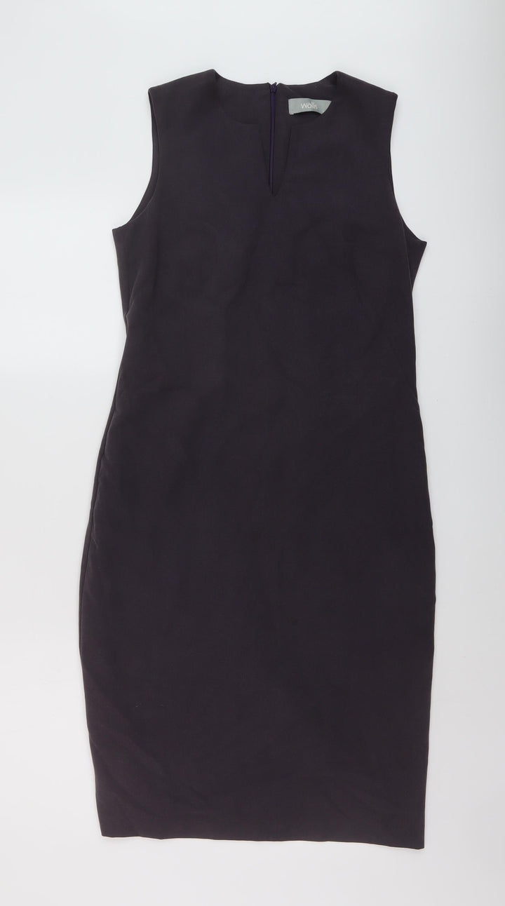 Wallis Womens Purple Polyester Sheath Size 10 V-Neck Zip