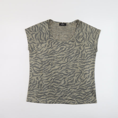 Klass Womens Beige Animal Print Polyester Basic T-Shirt Size M Round Neck