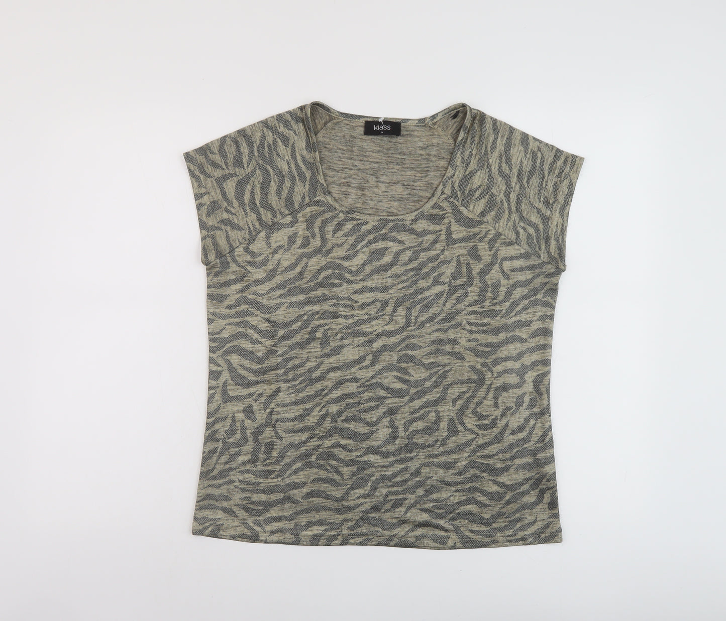 Klass Womens Beige Animal Print Polyester Basic T-Shirt Size M Round Neck