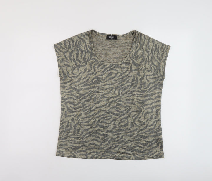 Klass Womens Beige Animal Print Polyester Basic T-Shirt Size M Round Neck
