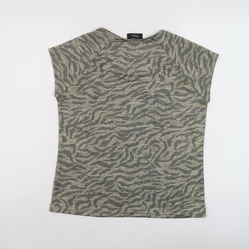 Klass Womens Beige Animal Print Polyester Basic T-Shirt Size M Round Neck