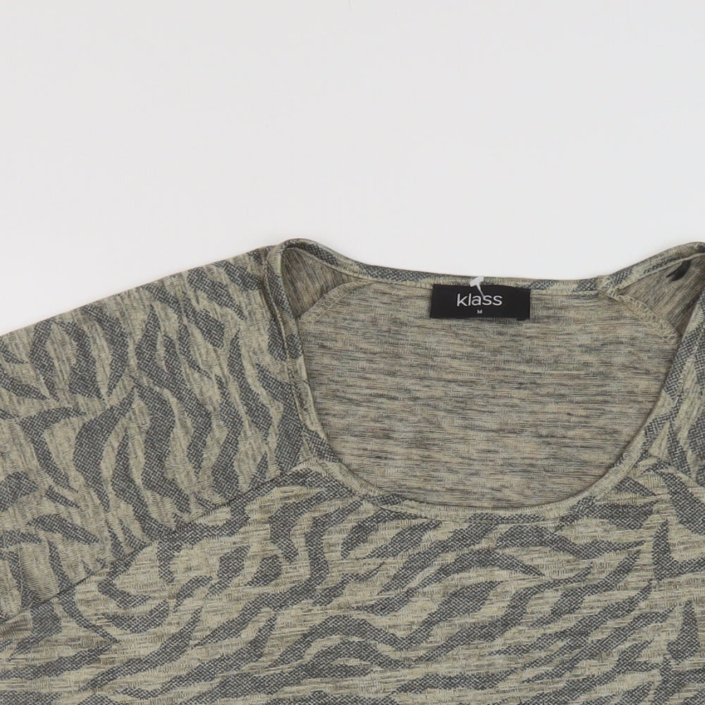 Klass Womens Beige Animal Print Polyester Basic T-Shirt Size M Round Neck