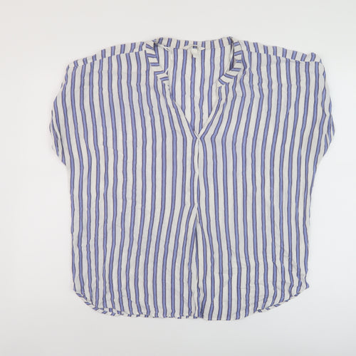 H&M Womens Blue Striped Viscose Basic Blouse Size L V-Neck