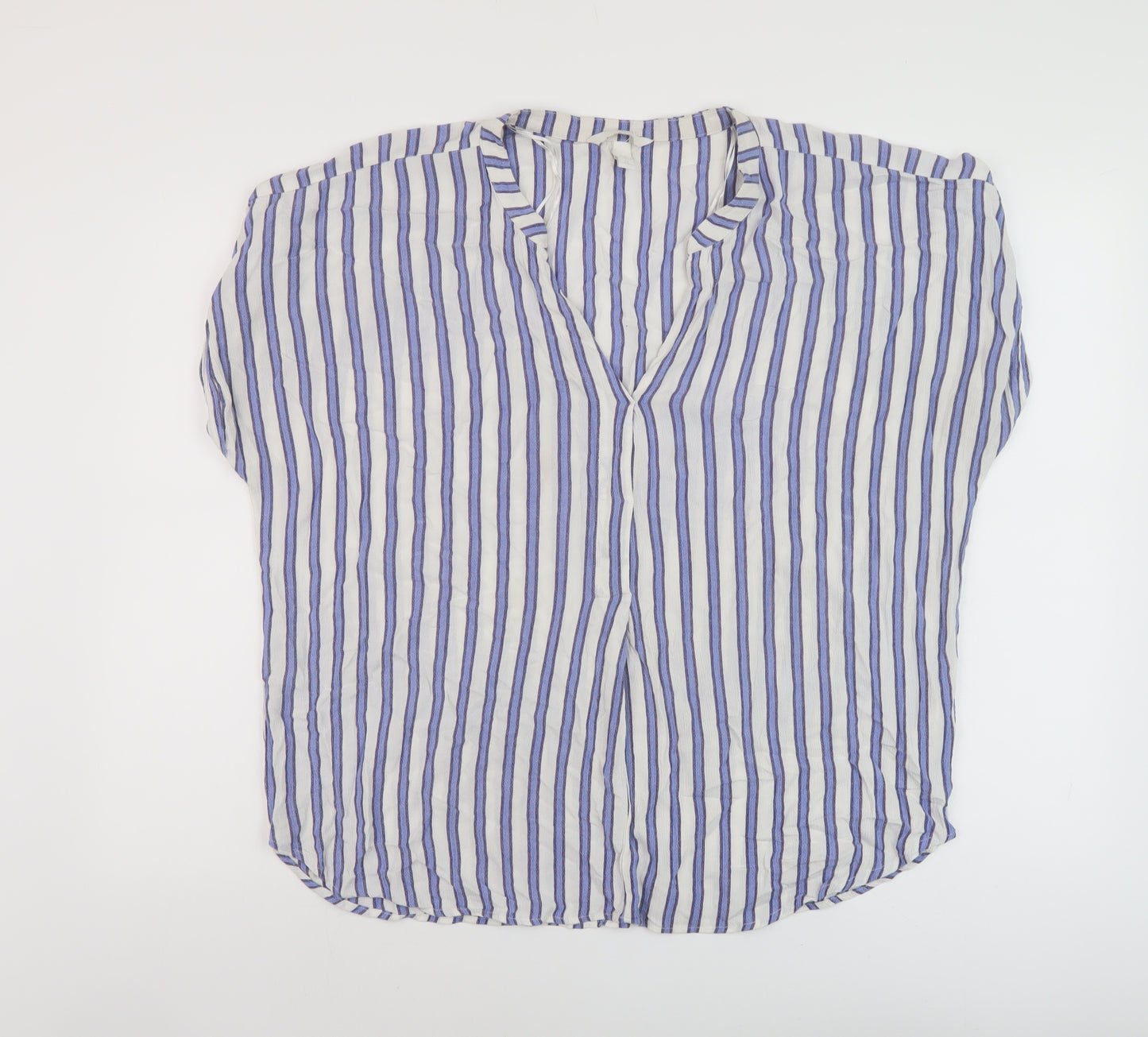 H&M Womens Blue Striped Viscose Basic Blouse Size L V-Neck