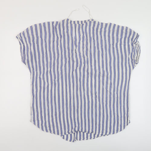 H&M Womens Blue Striped Viscose Basic Blouse Size L V-Neck