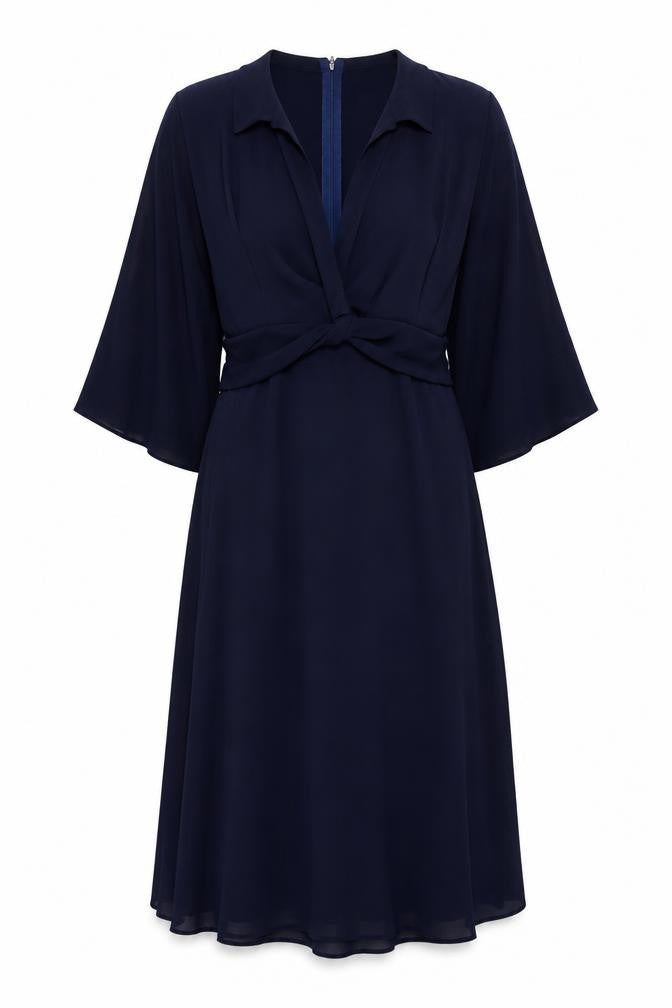 Front view of ASOS women’s blue polyester a-line, size UK 10, v-neck zip