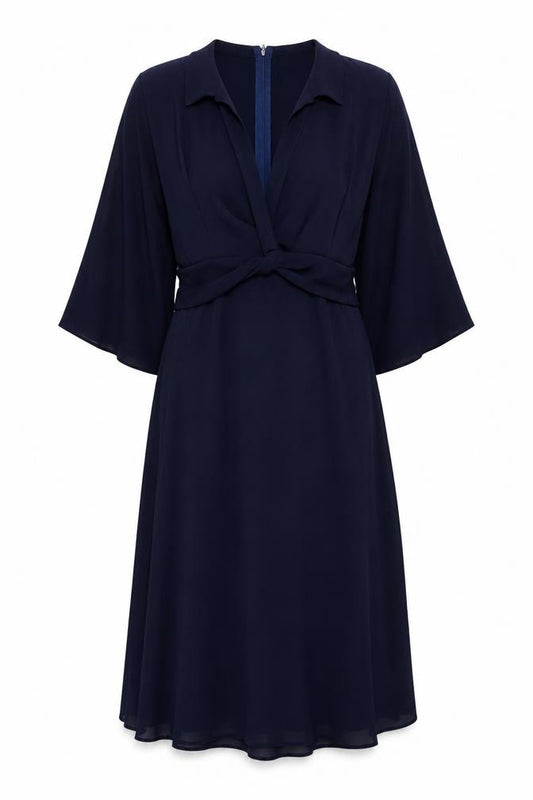 Front view of ASOS women’s blue polyester a-line, size UK 10, v-neck zip
