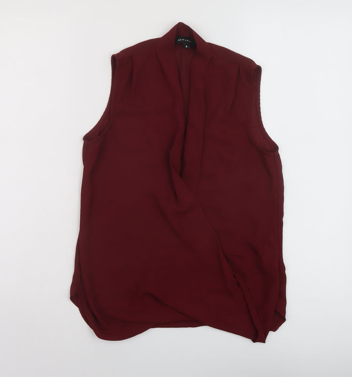 New Look Womens Red Polyester Basic T-Shirt Size 8 V-Neck