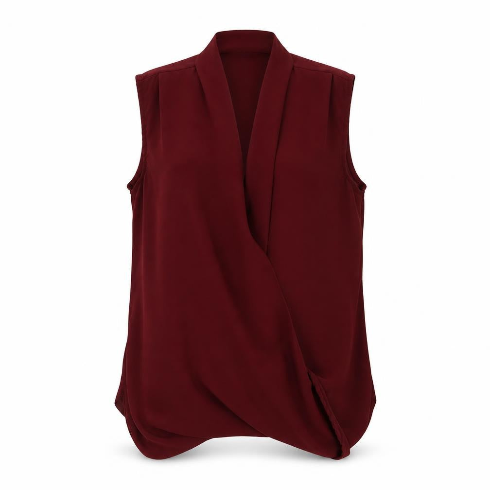 Front view of New Look women’s red polyester basic t-shirt, size UK 8, v-neck