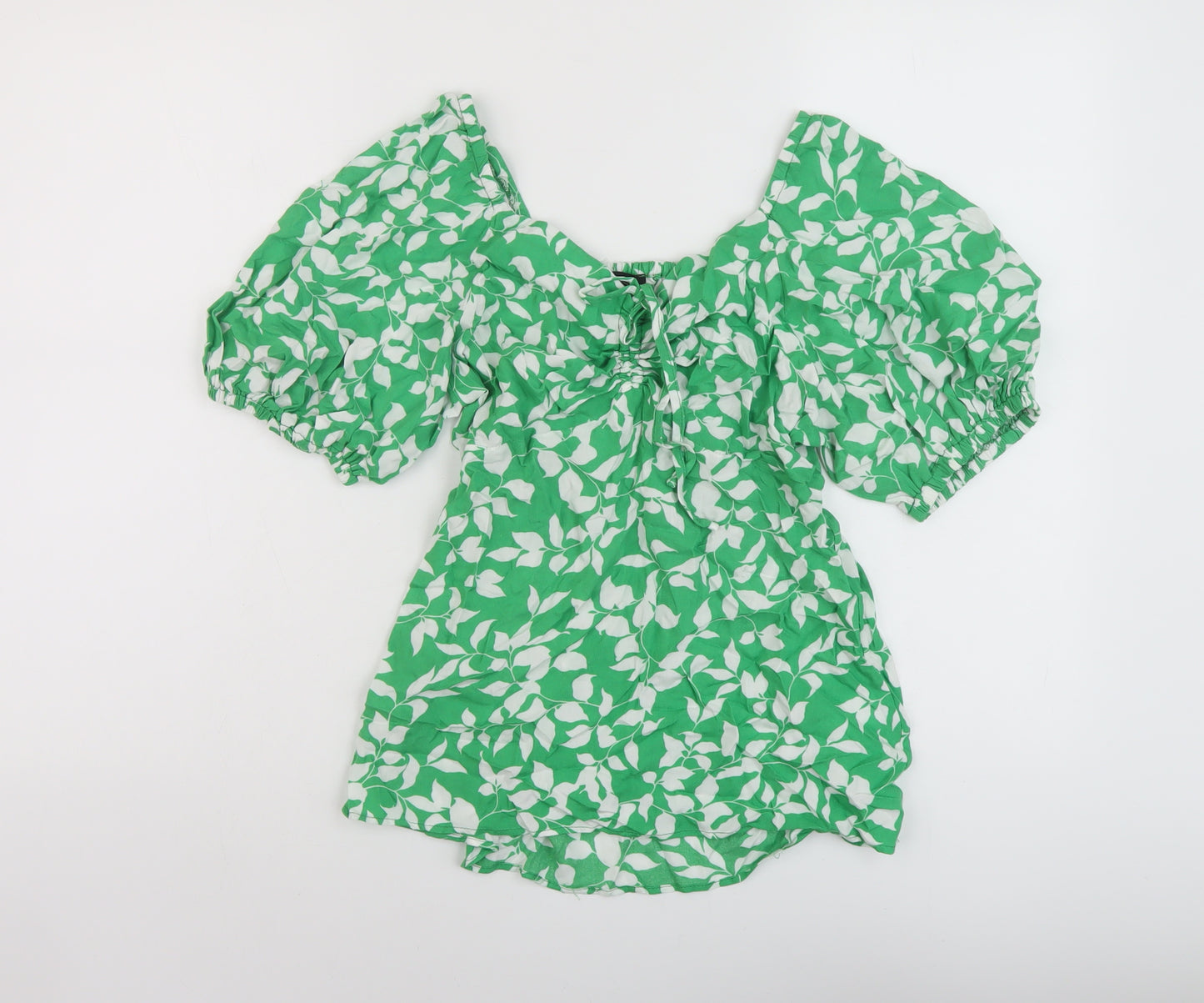 dusk Womens Green Geometric Viscose Basic Blouse Size 10 Sweetheart