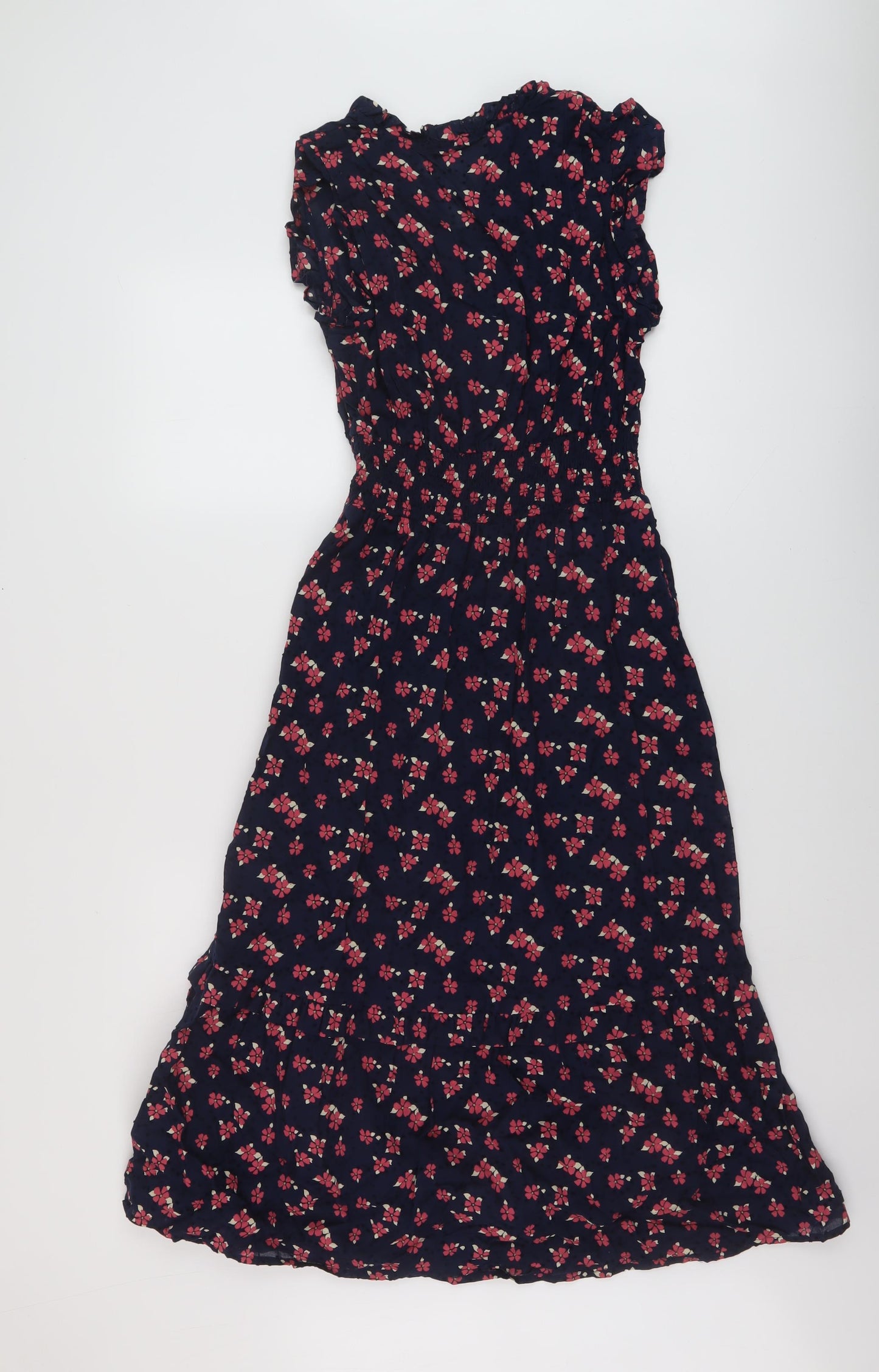 Marks and Spencer Womens Blue Floral Cotton A-Line Size 10 V-Neck Button
