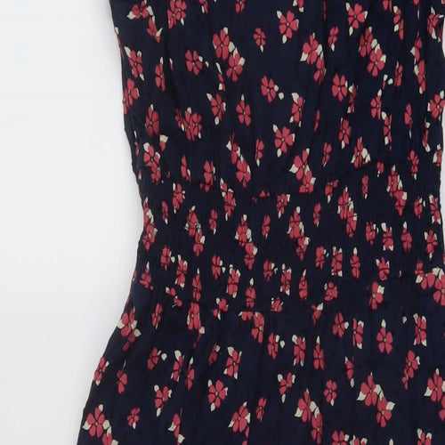 Marks and Spencer Womens Blue Floral Cotton A-Line Size 10 V-Neck Button