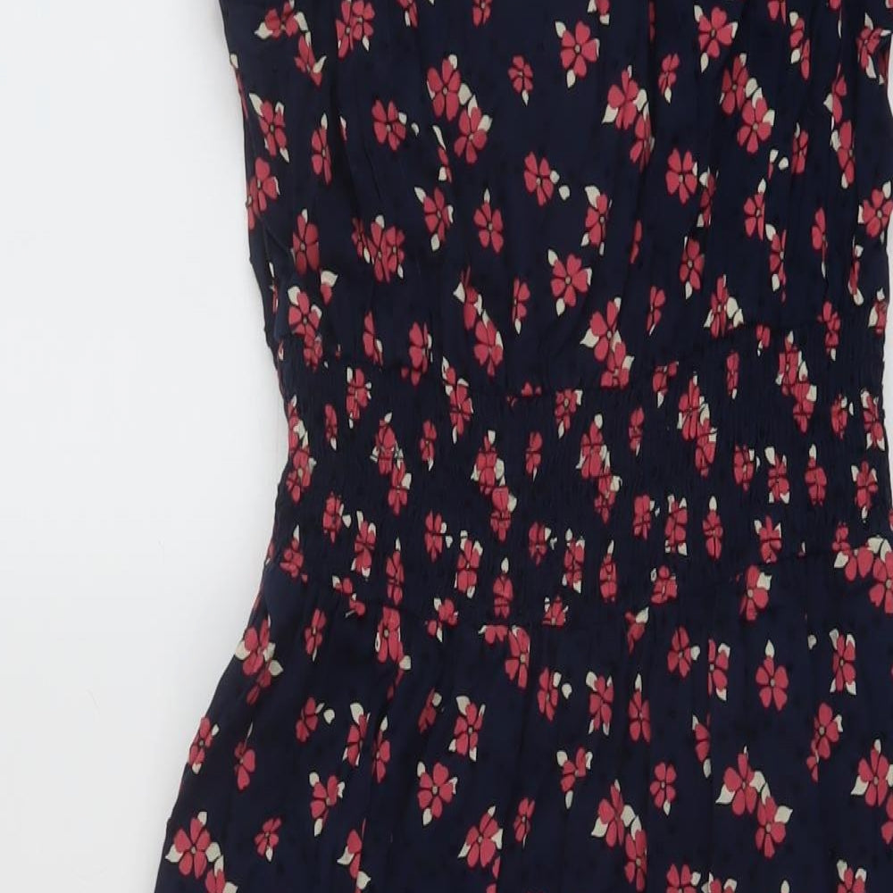 Marks and Spencer Womens Blue Floral Cotton A-Line Size 10 V-Neck Button