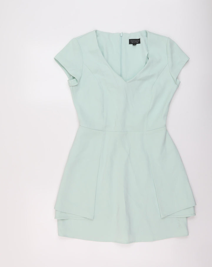 Topshop Womens Green Polyester Mini Size 10 V-Neck Zip
