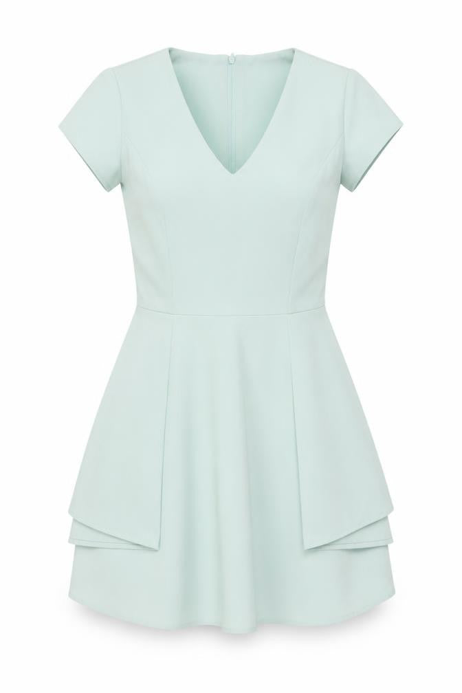 Front view of Topshop women’s green polyester mini, size UK 10, v-neck zip
