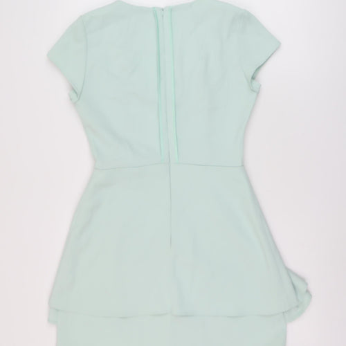 Topshop Womens Green Polyester Mini Size 10 V-Neck Zip