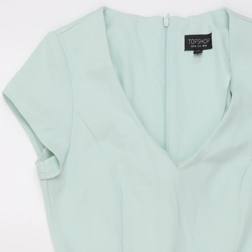 Topshop Womens Green Polyester Mini Size 10 V-Neck Zip