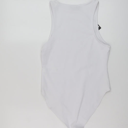 New Look Womens White Polyester Bodysuit One-Piece Size 12 Snap