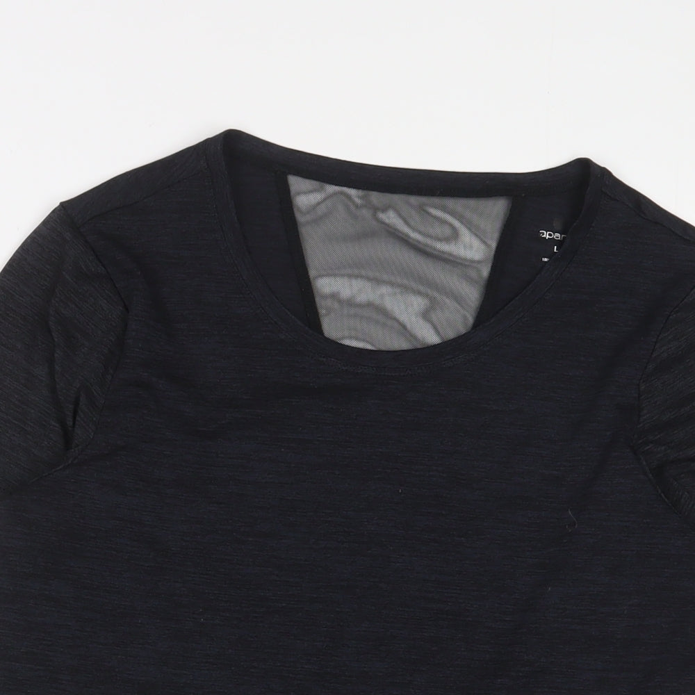 APANAGE Womens Grey Polyester Basic T-Shirt Size L Crew Neck Pullover