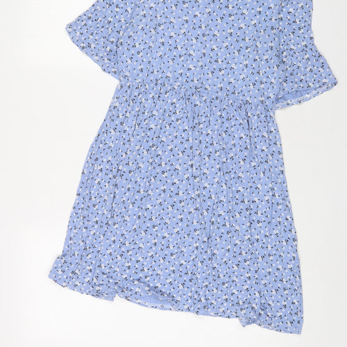 Boohoo Womens Blue Floral Viscose A-Line Size 8 Crew Neck Pullover