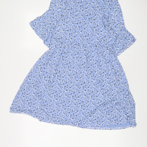 Boohoo Womens Blue Floral Viscose A-Line Size 8 Crew Neck Pullover