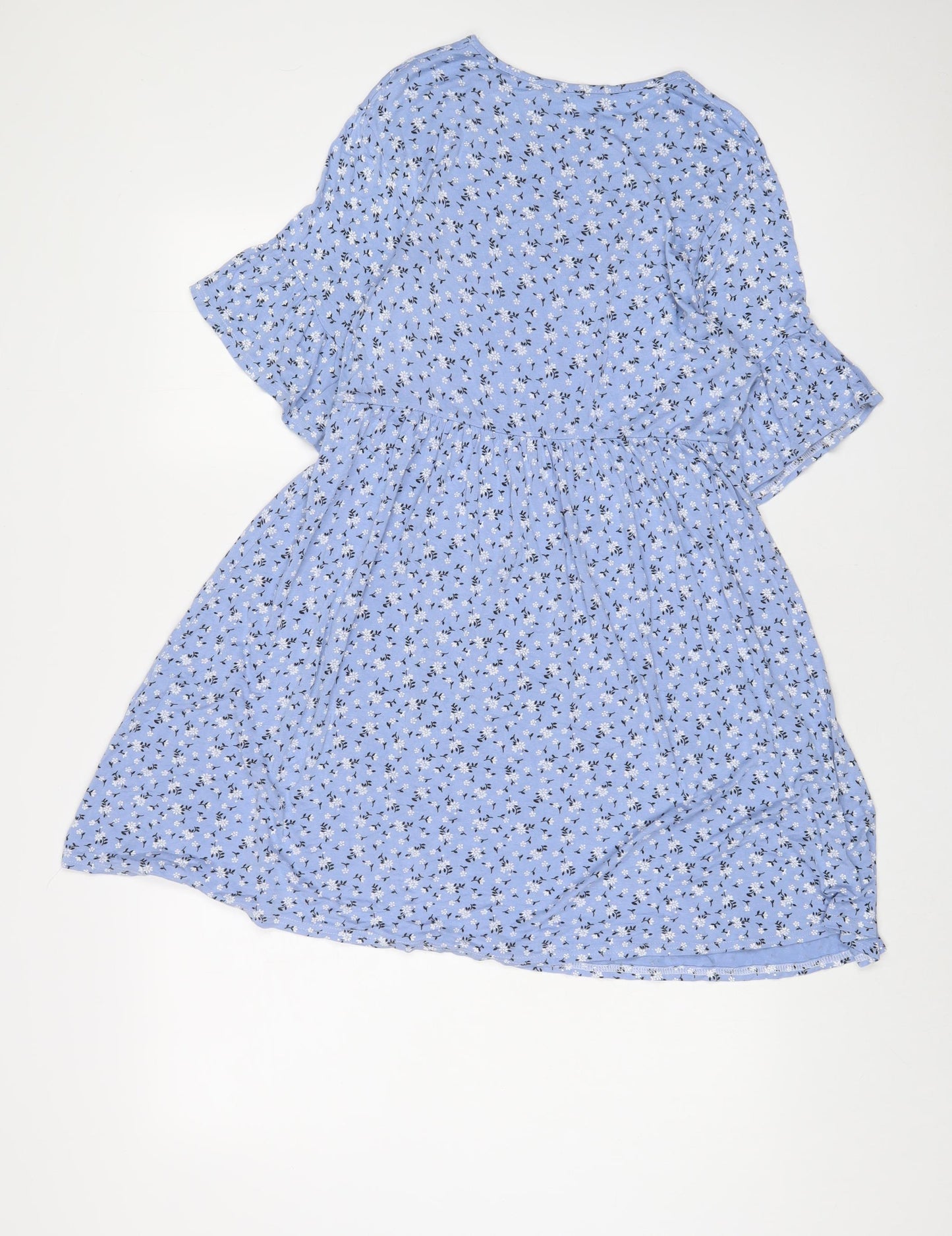 Boohoo Womens Blue Floral Viscose A-Line Size 8 Crew Neck Pullover