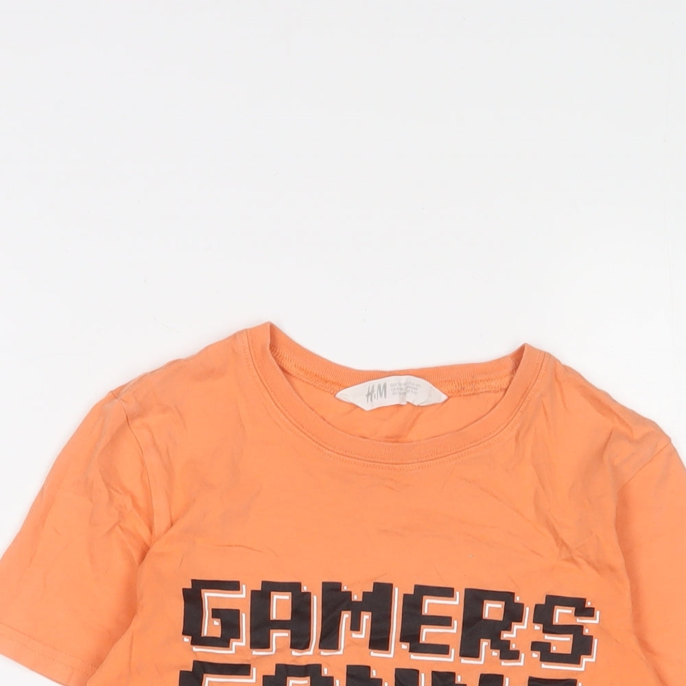 H&M Boys Orange Cotton Basic T-Shirt Size 8-9 Years Crew Neck Pullover - 8-10 Years