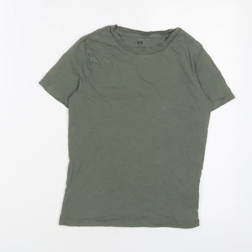 H&M Boys Green Cotton Basic T-Shirt Size 8-9 Years Crew Neck Pullover - 8-10 Years