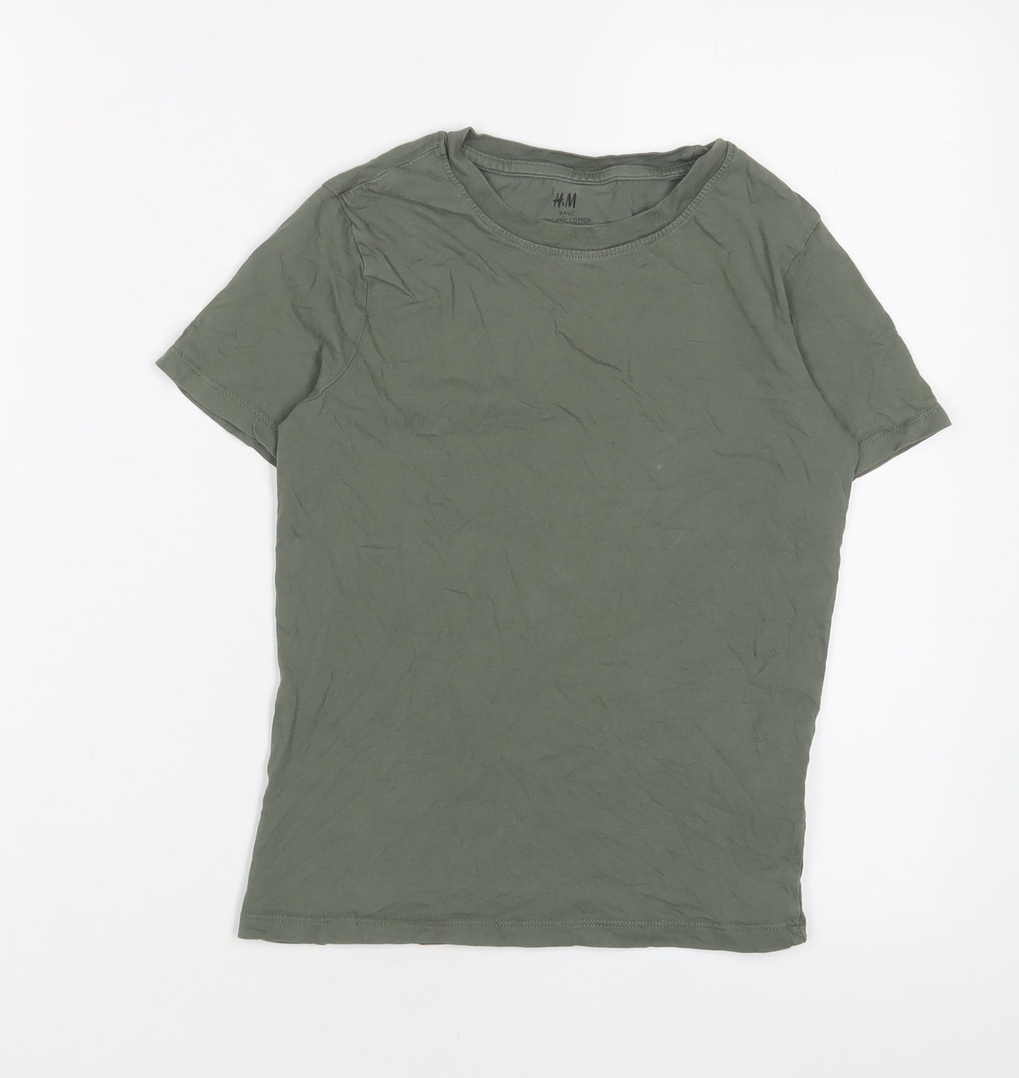 H&M Boys Green Cotton Basic T-Shirt Size 8-9 Years Crew Neck Pullover - 8-10 Years