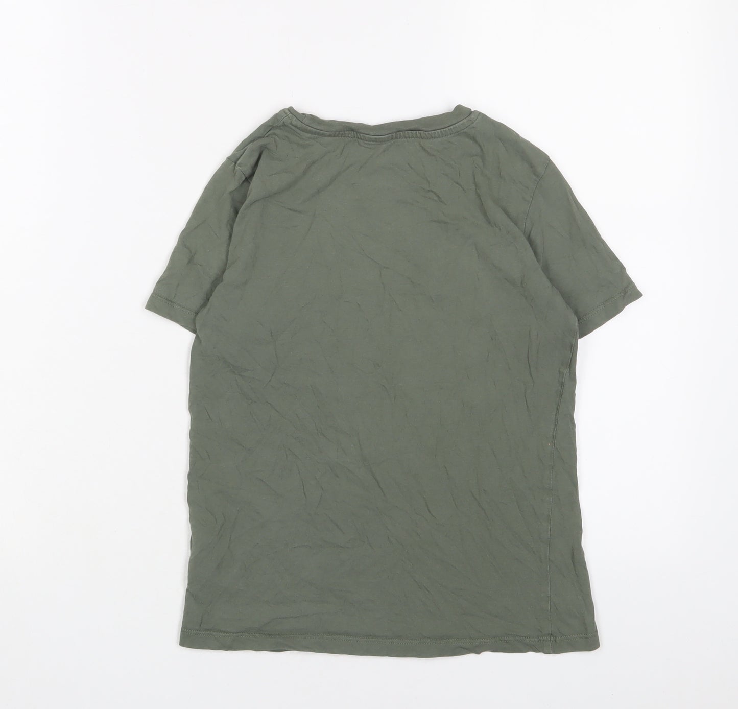 H&M Boys Green Cotton Basic T-Shirt Size 8-9 Years Crew Neck Pullover - 8-10 Years