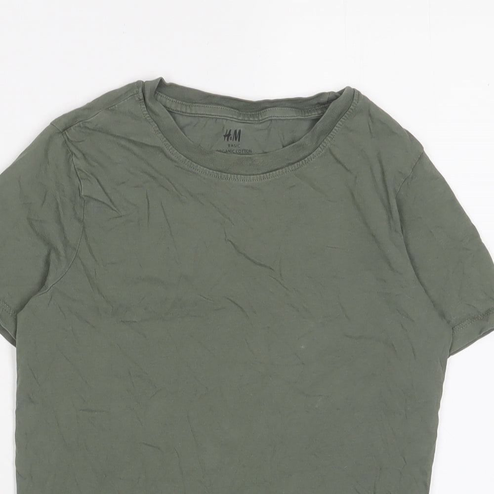 H&M Boys Green Cotton Basic T-Shirt Size 8-9 Years Crew Neck Pullover - 8-10 Years