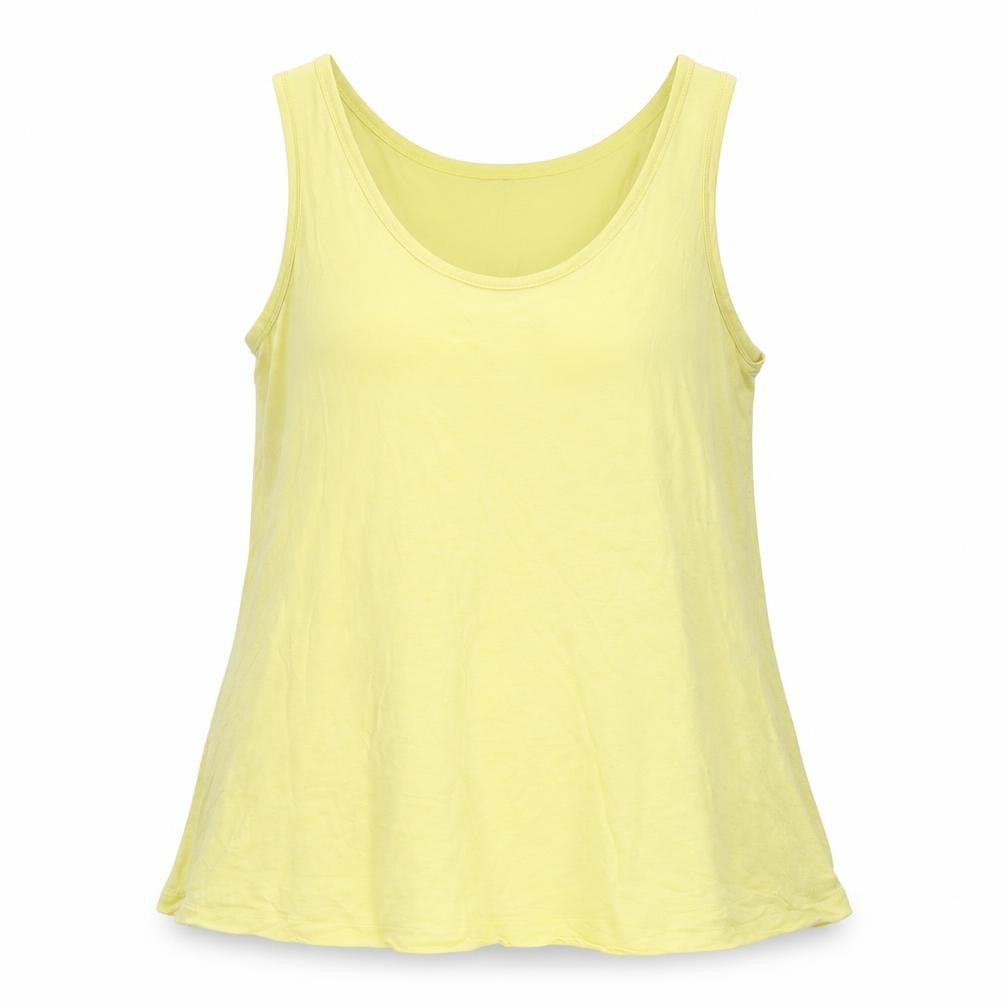 Front view of Per Una women’s yellow viscose basic tank, size UK 12, scoop neck