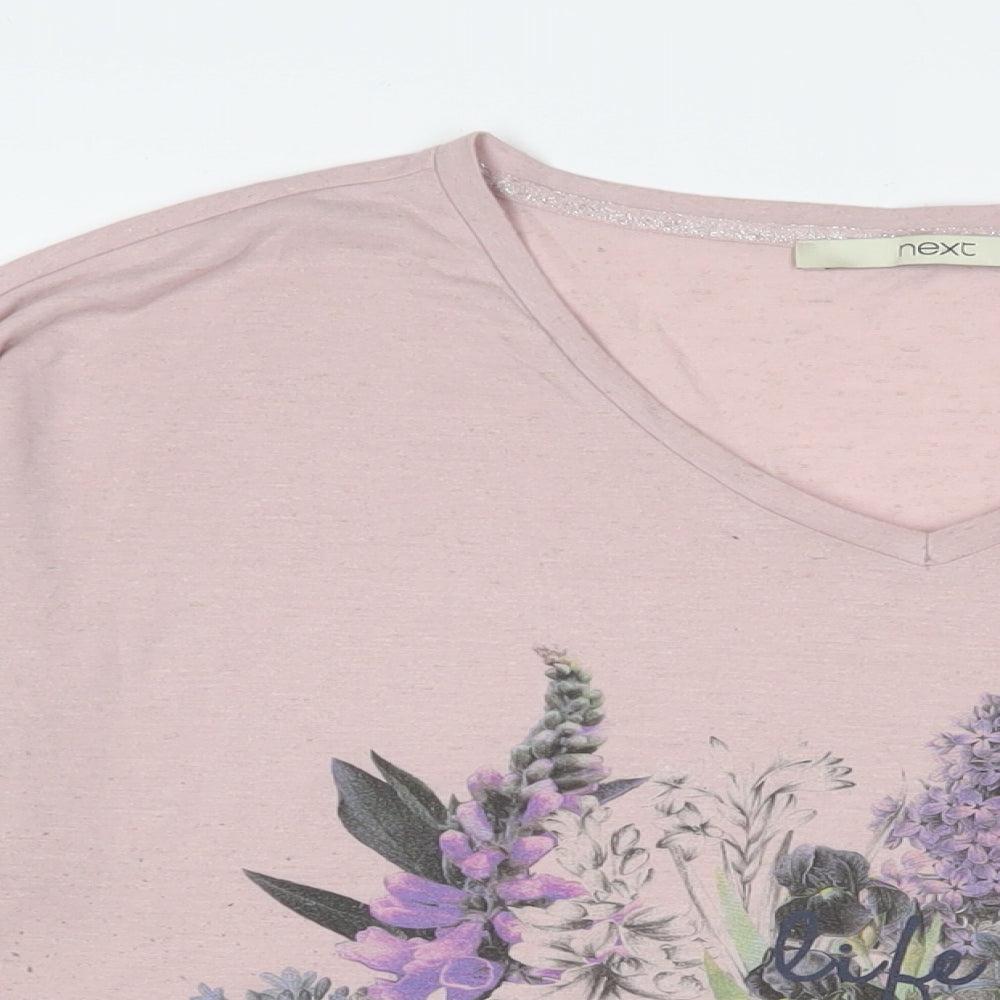NEXT Womens Pink Polyester Basic T-Shirt Size 20 V-Neck